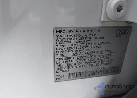 2017 Audi Q7 3.0T Premium from USA, damaged, VIN WA1LAAF72HD003209